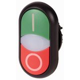 Double actuator pushbutton, RMQ-Titan, Actuators and indicator lights non-flush, momentary, White lens, green, red, inscribed, Bezel: black