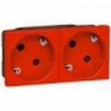 Multi-support multiple socket Mosaic - 2 x 2P+E automatic terminals - red