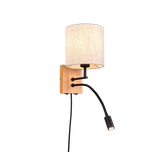 Nilam wall lamp with reading light 18 cm LED + E27 natural wood