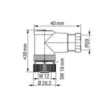 Fitted pluggable connector 4-pole M12 socket, right angle