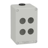 Harmony XAP, XB2 SL, Empty control station, zinc alloy, grey, M20, 4 cut-outs 22mm, 80 x 130 x 77, UL cULus