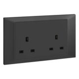 Belanko S - 2 gang BS unswitched socket outlet - 13A - Anthracyte