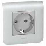 Multi-support single socket Mosaic - German std - 2P+E - 2 mod - alu