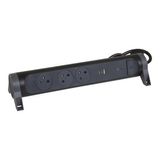 049425 Power strip extension with rotating block of 3 2P+E Surface sockets, switch, surge protector, USB Type-A + Type-C - black and dark gray