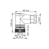 Fitted pluggable connector 5-pole M12 socket, right angle