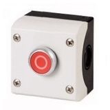 Complete enclosure with push button red, `0ï, 1NO+1NC