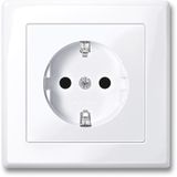 SCHUKO socket with full cover plate, increased contact protection, plug-in terminals, active white glossy, M-SMART