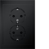 Double socket SCHUKO with Coverplate high, R.3 black gl