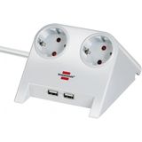 Desktop-Power USB-Charger with 2x USB-2.0 charger 2100mA 2-way socket, white polished 1.8m H05VV-F 3G1.5