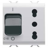 INTERLOCKED SWITCHED SOCKET-OUTLET - 2P+E 16A P17/P11 - WITH MINIATURE CIRCUIT BREAKER 1P+N 16A - 230V ac - 2 MODULES - GLOSSY WHITE - CHORUSMART.