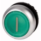Illuminated pushbutton actuator, RMQ-Titan, Flush, momentary, green, inscribed, Bezel: titanium