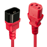 1m C14 to C13 Mains Extension Cable, red IEC C14 Connector to IEC C13 Connector