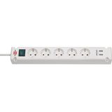 Bremounta Extension Socket with USB-Charger 5-way white 3m H05VV-F 3G1.5
