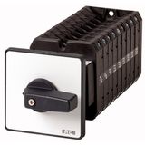 On-Off switch, T5, 100 A, rear mounting, 9 contact unit(s), 18-pole, with black thumb grip and front plate