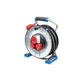 IronCoat' Xperts CEE metal cable reel 320mmO, 25m H07RN-F 5G2,5, 1 CEE socket 400V/16A/5pole, 2 sockets 230V/16A