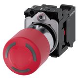 EMERGENCY STOP mushroom pushbutton, illuminable, 22 mm, round, metal, shiny, red, 30 mm, positive latching, according to EN ISO 13850, rotate-to-un...