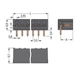 THT male header 0.8 x 0.8 mm solder pin angled black