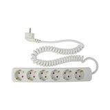 '6 way socket outlet white, 4m H05VV-F 3G1,5  with 2,5 spiral cable'