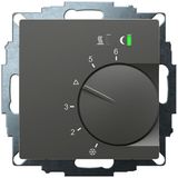 UP room controller, anthracite 55x55, 5-30C, AC 24V, triac output, switchable 5 actuators each 3W, change-over input, TA 3.5K, LED displays