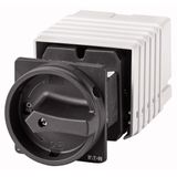 Main switch, T5B, 63 A, rear mounting, 6 contact unit(s), 9-pole, 2 N/O, 1 N/C, STOP function, With black rotary handle and locking ring