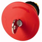 Emergency stop/emergency switching off pushbutton, RMQ-Titan, Palm-tree shape, 45 mm, Non-illuminated, Key-release, MS1, Red, yellow, RAL 3000, Not su