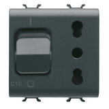 INTERLOCKED SWITCHED SOCKET-OUTLET - 2P+E 16A P17/P11 - WITH MINIATURE CIRCUIT BREAKER 1P+N 16A - 230V ac - 2 MODULES - SATIN BLACK - CHORUSMART.