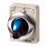 Illuminated selector switch actuator, RMQ-Titan, With thumb-grip, maintained, 2 positions (V position), Blue, Metal bezel