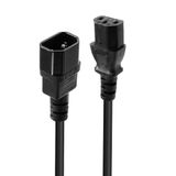 1m C14 to C13 Mains Extension Cable, black IEC C14 Connector to IEC C13 Connector