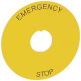 Osmoz legend plate - for mushroom head - round Ø80 - yellow -''EMERGENCY STOP''
