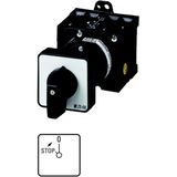 On switches, T3, 32 A, rear mounting, 1 contact unit(s), Contacts: 4, 45 °, momentary, With 0 (Off) position, With spring-return to 0, STOP>0, Design