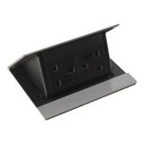 Incara Pop Up In-Desk Module Brushed Aluminium with 2 x BS Sockets, 0.5m Cord and GST Connector