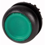 Illuminated pushbutton actuator, RMQ-Titan, Flush, momentary, green, Blank, Bezel: black
