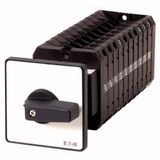 On-Off switch, T5, 100 A, rear mounting, 10 contact unit(s), 20-pole, with black thumb grip and front plate