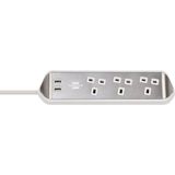 brennenstuhl®estilo corner extension lead with USB charging function 3-way & 2x USB silver/white *BS*