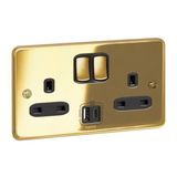 832779 Synergy™ Sleek - Design 2 gang single pole switched outlets - with USB A+C 27W charger