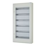 Complete surface-mounted flat distribution board with window, white, 24 SU per row, 6 rows, type P