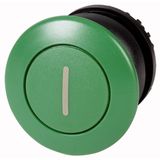 Mushroom actuator, RMQ-Titan, Mushroom, momentary, Mushroom green, green, inscribed, Bezel: black