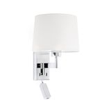 ARTIS CHROME WALL LAMP WITH READER WHITE LAMPSHADE
