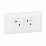 Mosaic Link pre-wired double power socket kit 2X2P+E white auto terminal surface + Box