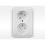 5513A-W02357 B Double socket outlet with earthing pins, shuttered, with turned upper cavity