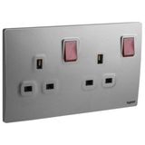 Mallia Senses - 2 gang BS switched socket outlet double pole - with LED - 13A - Dark Silver