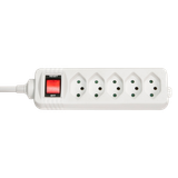 5-Way Swiss 3-Pin Mains Power Extension with Switch, White with switch