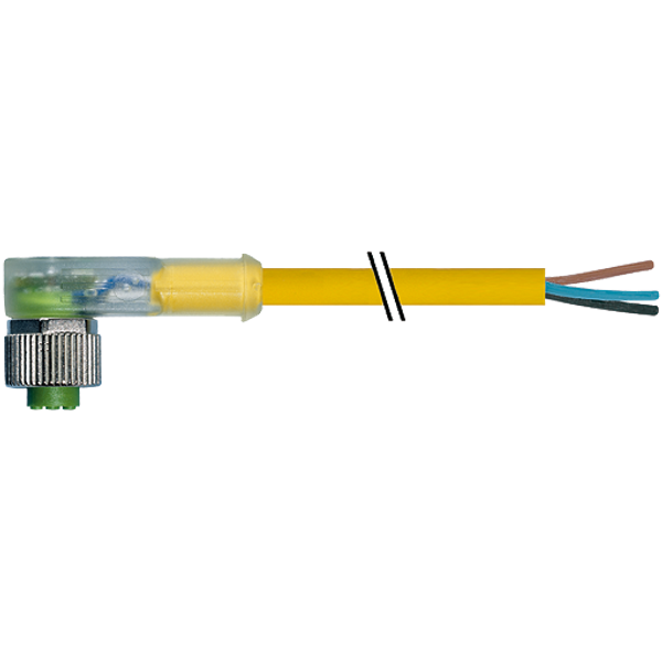 M12 female 90° A-cod. with cable LED PUR 3x0.34 ye UL/CSA+drag ch. 3m image 1