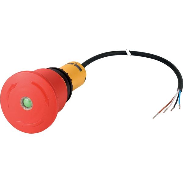 Emergency stop/emergency switching off pushbutton, Palm-tree shape, 45 mm, Turn-to-release function, 2 NC, Cable (black) with non-terminated end, 4 po image 4