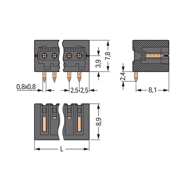 THR male header 0.8 x 0.8 mm solder pin angled black image 2