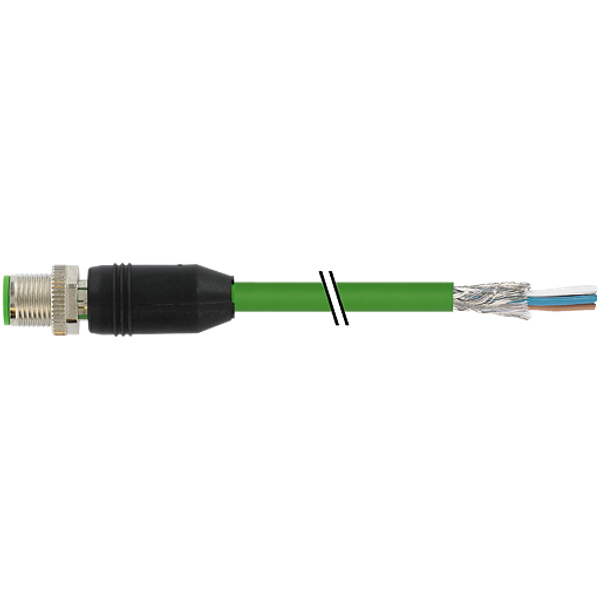 M12 male 0° Y-cod. with cable PUR AWG20/26 shielded gn+drag-ch 0.5m image 1