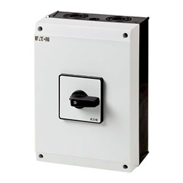 On-Off switch, P3, 100 A, surface mounting, 3 pole, 1 N/O, 1 N/C, with black thumb grip and front plate image 2