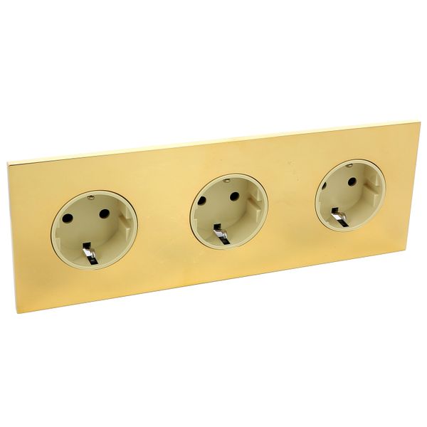 Art d'Arnould univers Epure triple standard schuko horizontal power socket 2P+E 16A 250V - gold Mirror image 1