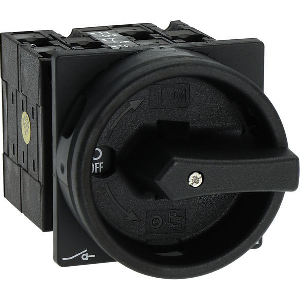 Main switch, T3, 32 A, flush mounting, 3 contact unit(s), 3 pole, 2 N/O, 1 N/C, STOP function, With black rotary handle and locking ring, Lockable in image 38