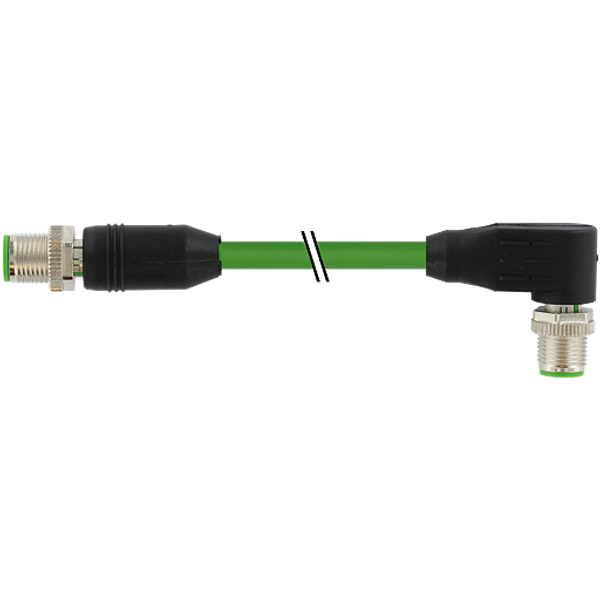 M12 male 0° / M12 male 90° D-cod. shielded PUR 1x4xAWG22 gn  6.4m image 1